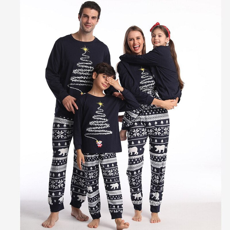 Christmas Tree Lights Printed Family Pajama Set-Matching Pajama