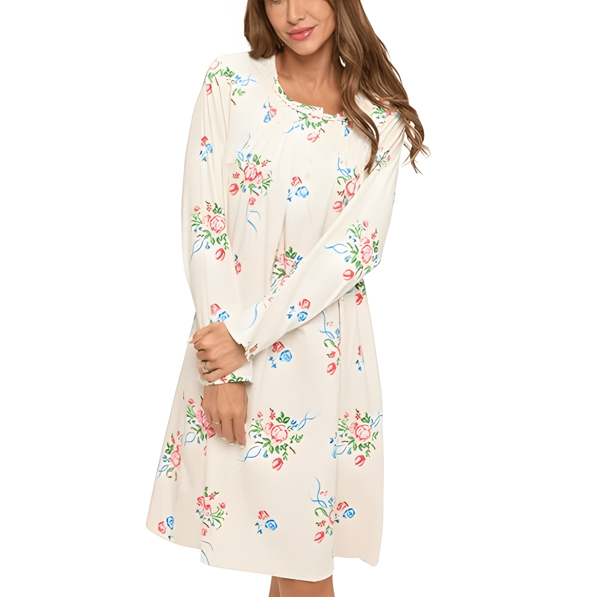 Long Sleeve Flannel Nightgown For Women With Casual Design