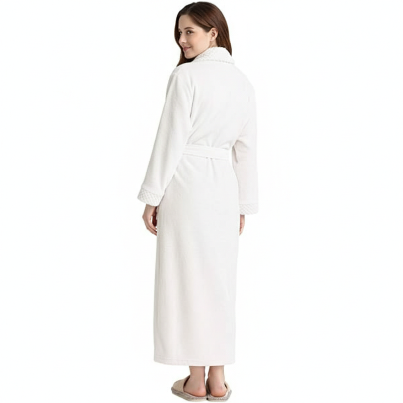 Long Fleece Shawl Collar Design Bathrobe For Women