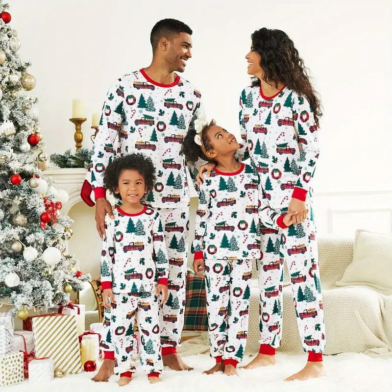 Christmas Family Matching Pajama Sets With Car And Tree Print Design
