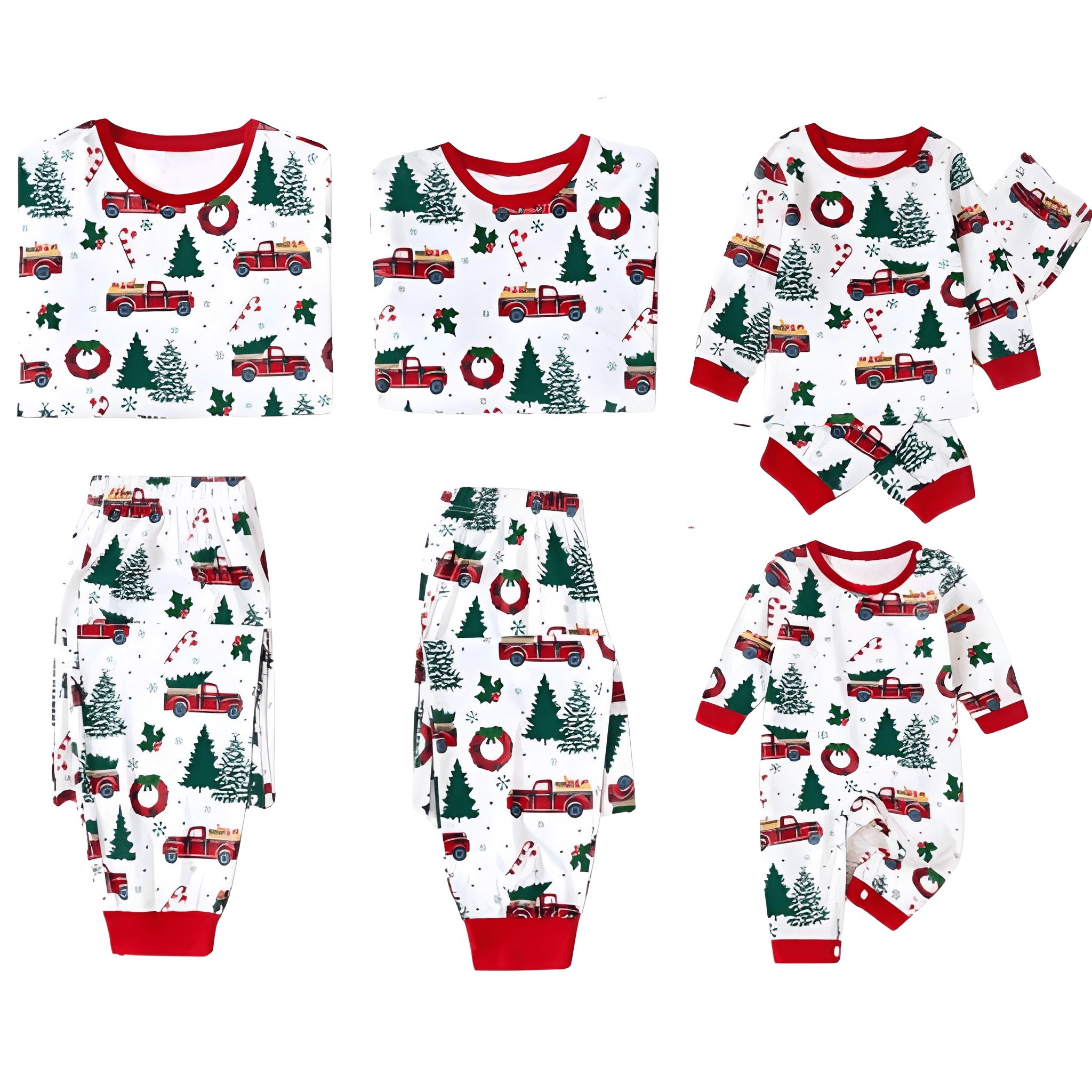 Christmas Family Matching Pajama Sets With Car And Tree Print Design