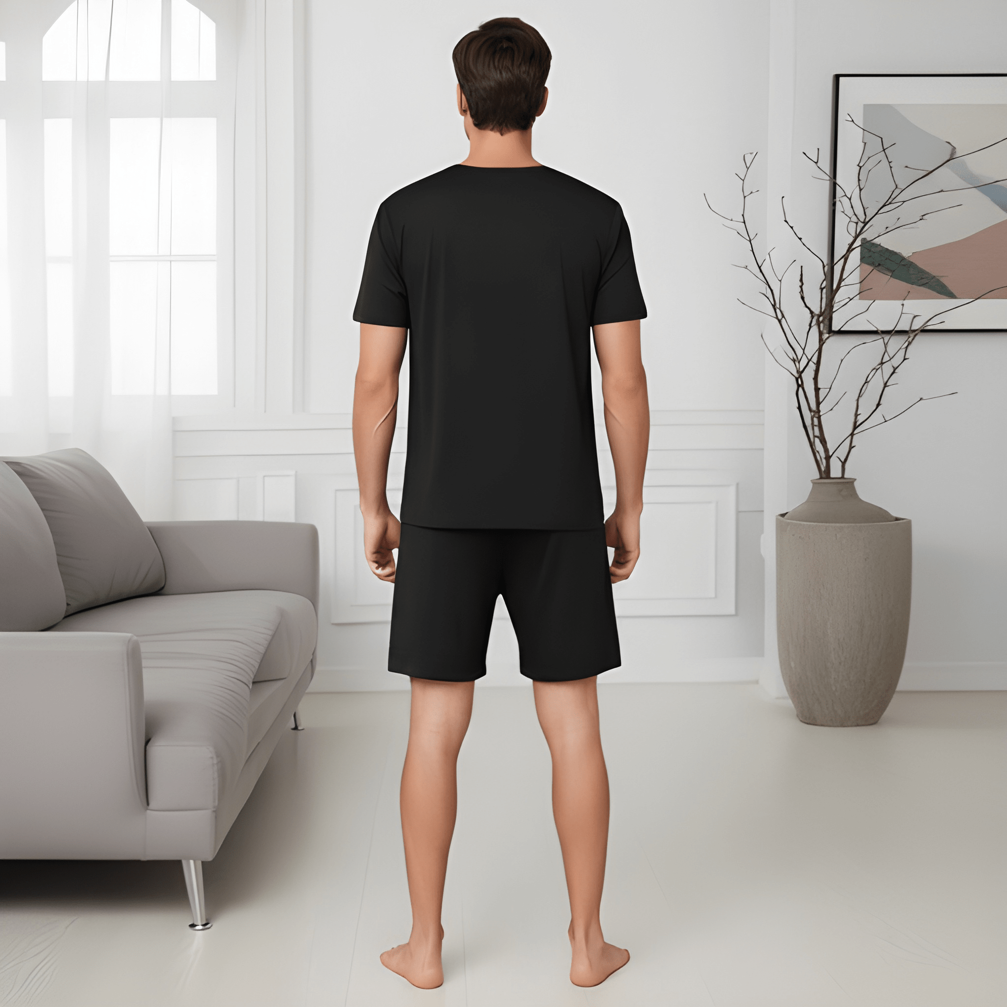 One Set Couple Style Moon Print Men's Short Sleeve Shorts Pajama Suit or Women's Strap Skirt 1 Set