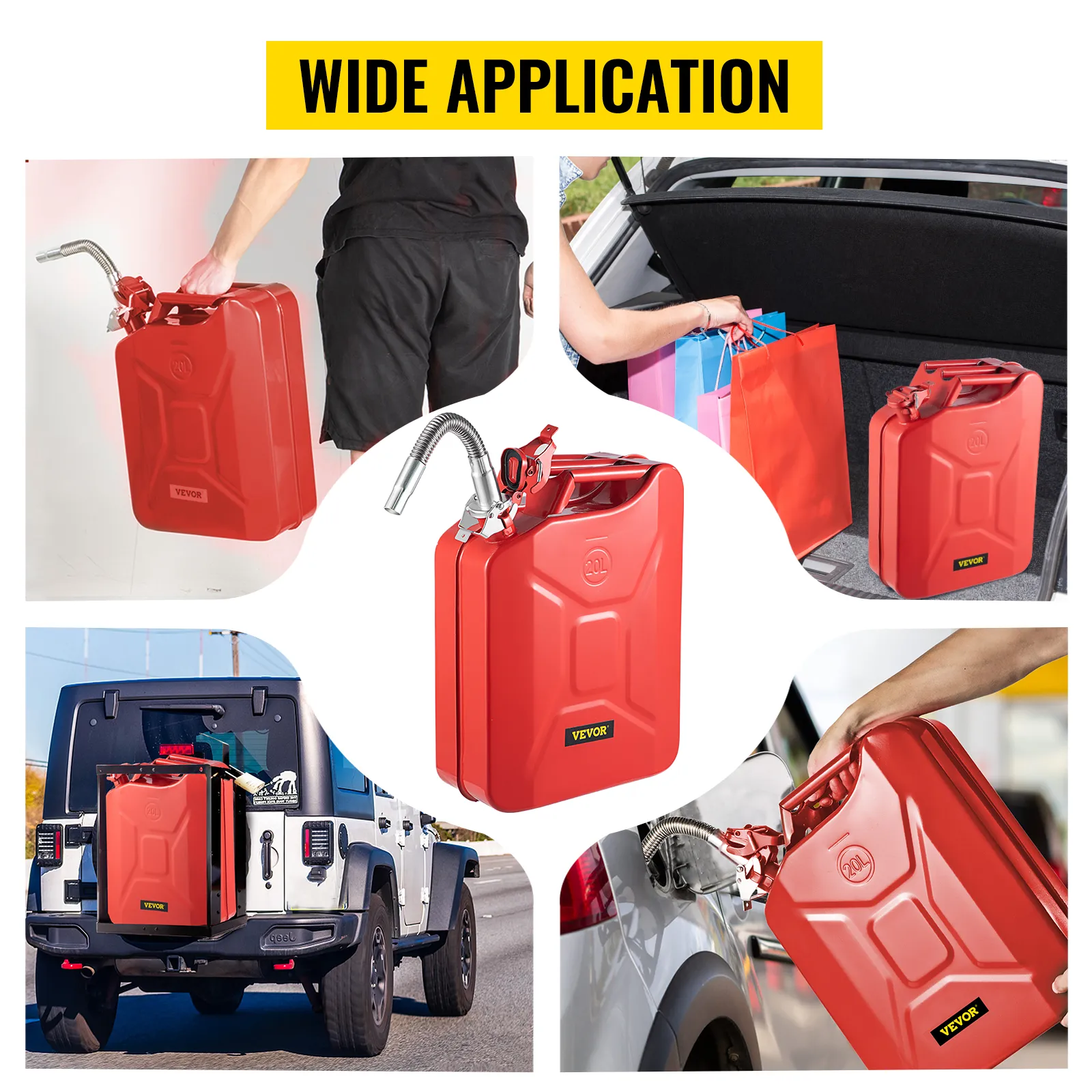 VEVOR jerry fuel can in use for various applications. including refueling and storage. highlighting versatility.