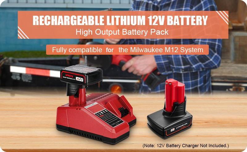 Product Introduction of 4 PCS 6.5Ah 12V Battery Compatible for Milwaukee M12 Battery 48-11-2401 48-11-2412 48-11-2411 48-11-2420 48-11-2410 12Volt Cordless Tools for Milwaukee M12 Lithium Battery 6