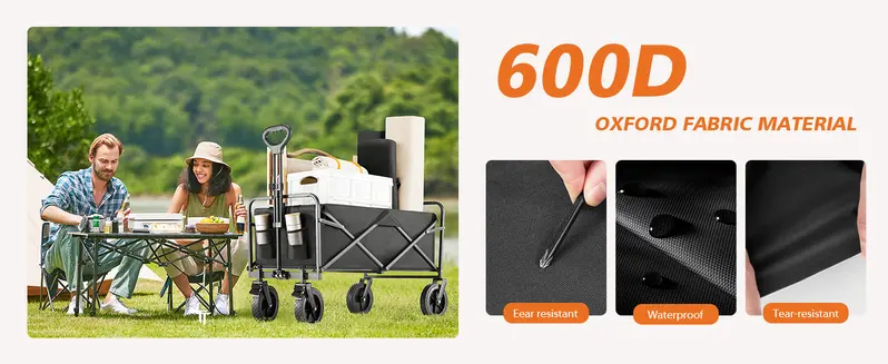 Product Introduction of 【Deal For You Days】SweetFurniture Collapsible Foldable Wagon Cart with All-Terrain Wheels. Large Capacity for Garden. Beach. Shopping. Sports and Camping. Heavy Utility 6