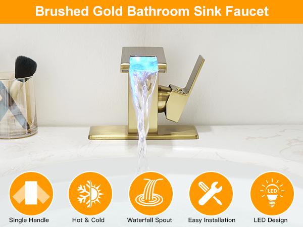 Product Introduction of BESy LED Stainless Steel Waterfall Black Bathroom Faucet. Single Hole Bathroom Sink Faucet. 3 Colors Light Changing Single Handle Vanity Faucets with Supply Lines. Rv One Hole Faucet 11