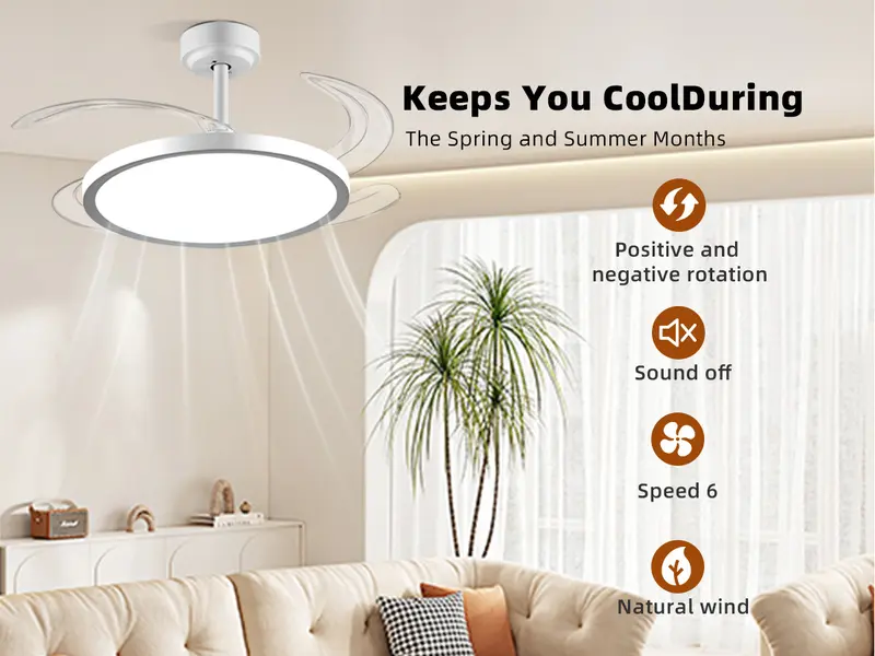 Product Introduction of BaySquirrel Slim Invisible Ceiling Fans Lights With Remote Control &App,42 inch Dimmable Ceiling Fan 6 Retractable Blades Modern Design FathersDayGift 21