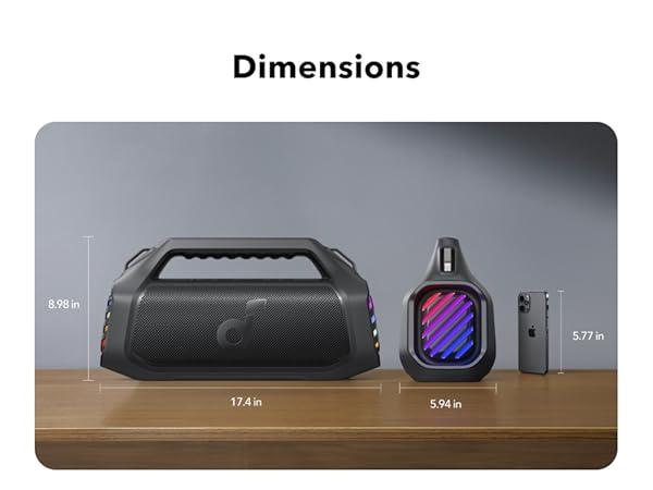 Product Introduction of soundcore Boom 2 Plus/Pro by Anker. Outdoor Speaker. 140W. 2+2 Channel. BassUp 2.0. 20H Playtime. Fast Charge. IPX7 Waterproof. RGB Lights. Power Bank. Bluetooth 5.3. Portable for Outdoors. Camping. Beach 13