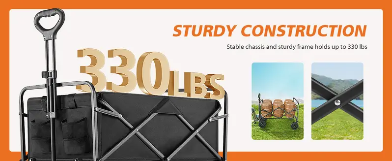Product Introduction of 【Deal For You Days】SweetFurniture Collapsible Foldable Wagon Cart with All-Terrain Wheels. Large Capacity for Garden. Beach. Shopping. Sports and Camping. Heavy Utility 2