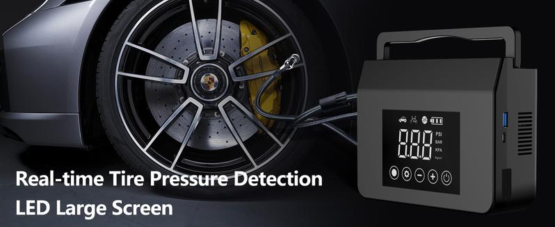 Product Introduction of ćHiehaćPortable Car Jump Starter with Air Compressor,4000A Car Battery Jump Starter (ALL Gas/7.0L Diesel) with 150PSI Tire Inflator, 12V Car Battery Jump Power,15000mAh Power Bank With LED Light 5