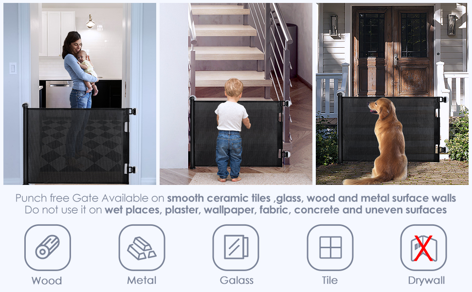 Suitable for installing on these wall/door(punch-free)