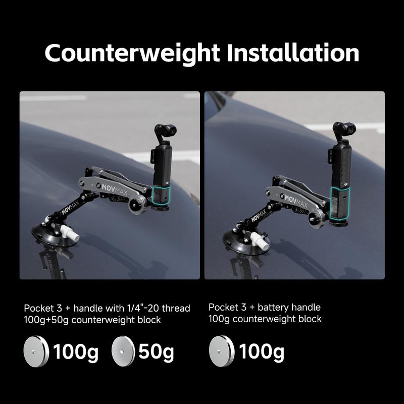 Product Introduction of MOVMAX Blade Arm Car accessories Camera Phone Suction Mount Camera Shock Mount for phone camerasfor DJI Pocket 3. Insta 360. and GoPro 5