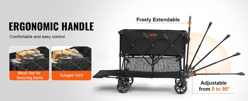 Product Introduction of VEVOR Foldable Double Decker Wagon. Collapsible Wagon Cart with All-Terrain Wheels. Heavy Duty Folding Wagon Cart for Camping. Shopping. Garden. 52" Extra Long Extender 7
