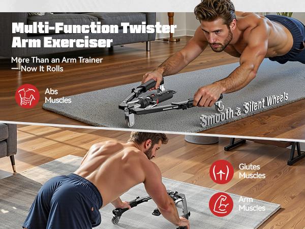 Product Introduction of FLYBIRD Chest & Arm Twister - Hydraulic Power Chest Press Machine for Upper Body Strength Training, 2-in-1 Twister arm Trainer with ab Roller Wheel(Backpack& Pad Included) 4