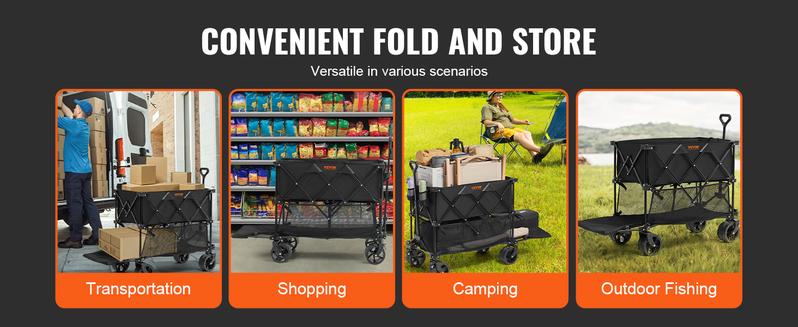 Product Introduction of VEVOR Foldable Double Decker Wagon. Collapsible Wagon Cart with All-Terrain Wheels. Heavy Duty Folding Wagon Cart for Camping. Shopping. Garden. 52" Extra Long Extender 9