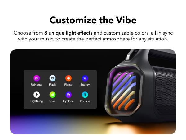 Product Introduction of soundcore Boom 2 Plus/Pro by Anker. Outdoor Speaker. 140W. 2+2 Channel. BassUp 2.0. 20H Playtime. Fast Charge. IPX7 Waterproof. RGB Lights. Power Bank. Bluetooth 5.3. Portable for Outdoors. Camping. Beach 10