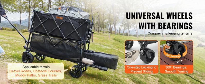 Product Introduction of VEVOR Foldable Double Decker Wagon. Collapsible Wagon Cart with All-Terrain Wheels. Heavy Duty Folding Wagon Cart for Camping. Shopping. Garden. 52" Extra Long Extender 5