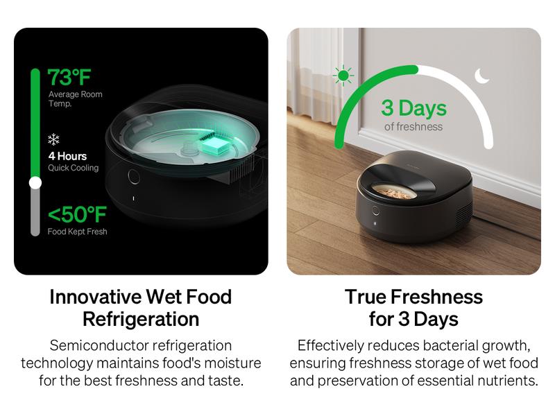 Product Introduction of PETLIBRO Automatic Cat Feeder, Refrigerated wet food dispenser with WiFi control, 3 days freshness, 3 timed meals, quick cooling 9