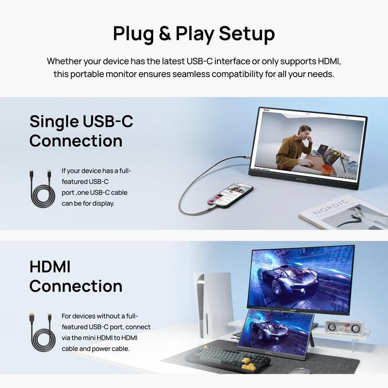 Product Introduction of ARZOPA Portable Monitor 16.1" 144Hz & 17.3" 60Hz FHD 1080P Laptop Screen Extender for PC Mac Xbox Switch PS5 iPhone IPS Display Computer Display HDR External Screen Game Workfromhome 5