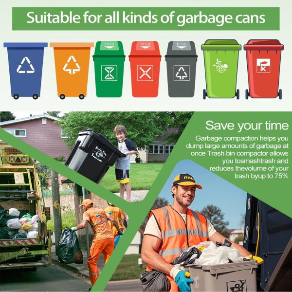 Product Introduction of Neatify Trash Can Compactor Bin Booster – Manual Garbage Compactor for Kitchen. Garden. and Outdoor Bins – Fits 120L to 660L Wheelie Bins – Freshens and Cleans 2