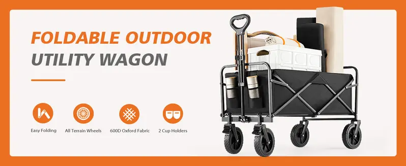 Product Introduction of 【Deal For You Days】SweetFurniture Collapsible Foldable Wagon Cart with All-Terrain Wheels. Large Capacity for Garden. Beach. Shopping. Sports and Camping. Heavy Utility 0