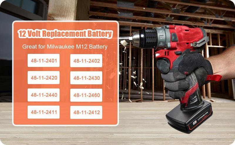 Product Introduction of 4 PCS 6.5Ah 12V Battery Compatible for Milwaukee M12 Battery 48-11-2401 48-11-2412 48-11-2411 48-11-2420 48-11-2410 12Volt Cordless Tools for Milwaukee M12 Lithium Battery 5