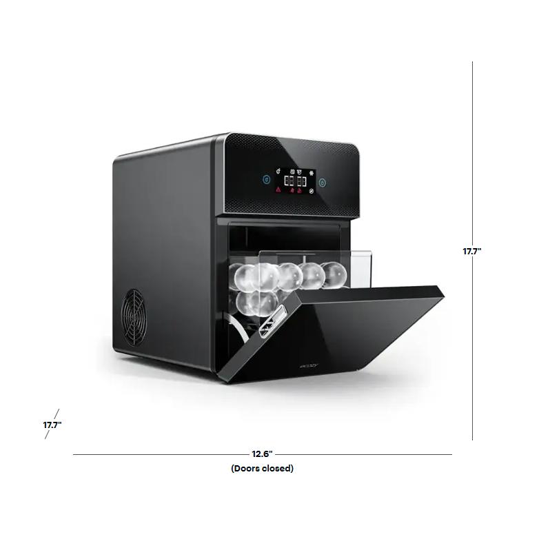 Product Introduction of ecozy 2" Clear Ice Ball Maker with CrystalFlux Technology Fastest 40 Min Production 144 Ice Balls Per Day Sphere Ice Maker with Enhanced Insulation Automatic Water Supply Self-Cleaning for Whiskey Bourbon Appliances IcemakermMachine 30