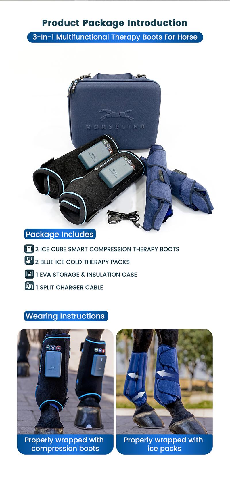 Product Introduction of Horselink Dynamic Compression therapy Horse Boots, Compression therapy boots, Dynamic Compression & vibration & PEMF magnetic 3-in-1 multifunctional therapy boots for Activity Horses, ice boots for horse Equestrian Supplies Protective Gear 10