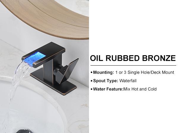Product Introduction of BESy LED Stainless Steel Waterfall Black Bathroom Faucet. Single Hole Bathroom Sink Faucet. 3 Colors Light Changing Single Handle Vanity Faucets with Supply Lines. Rv One Hole Faucet 15