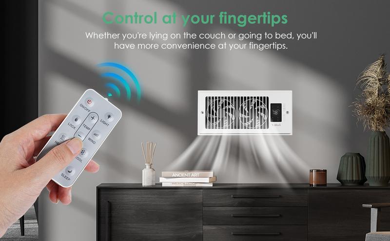 Product Introduction of Register Booster Fan 4"x10", 6"x10"10-Speed Quiet Vent Fan with Negative Ion, Thermostat & Remote, Enhances and Improves Heating & Cooling Efficiency, Air Vent Booster for Home Room Comfort, White 5
