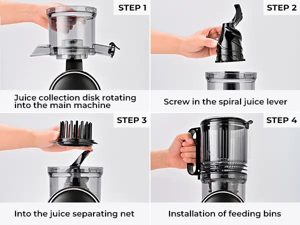 Product Introduction of SUSTEAS Cold Press Juicer, 5.3 Inch Large Feed Opening, Slow Masticator Chute, For Whole Vegetables and Fruits, High Yield, Easy to Clean Springtok Steel 7
