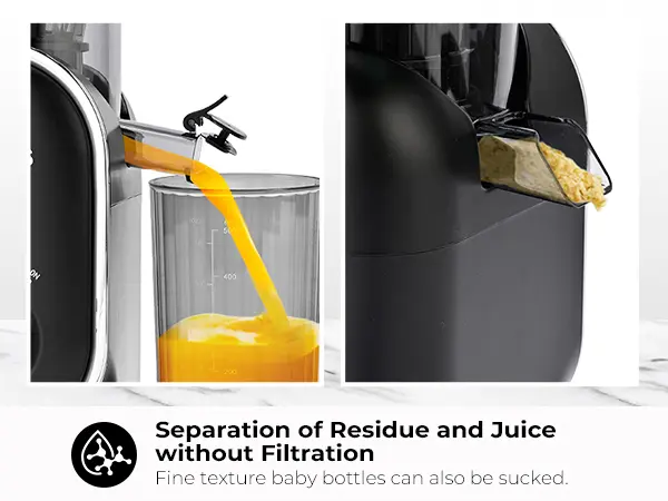Product Introduction of SUSTEAS Cold Press Juicer, 5.3 Inch Large Feed Opening, Slow Masticator Chute, For Whole Vegetables and Fruits, High Yield, Easy to Clean Springtok Steel 6