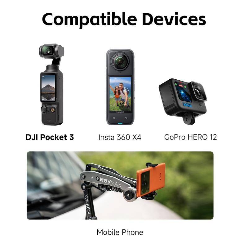 Product Introduction of MOVMAX Blade Arm Car accessories Camera Phone Suction Mount Camera Shock Mount for phone camerasfor DJI Pocket 3. Insta 360. and GoPro 21