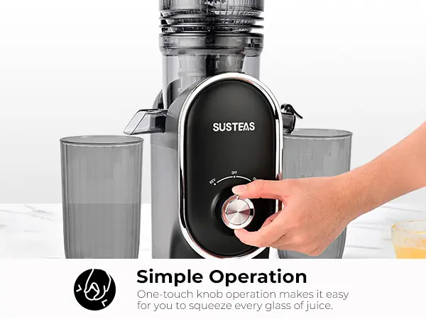 Product Introduction of SUSTEAS Cold Press Juicer, 5.3 Inch Large Feed Opening, Slow Masticator Chute, For Whole Vegetables and Fruits, High Yield, Easy to Clean Springtok Steel 3