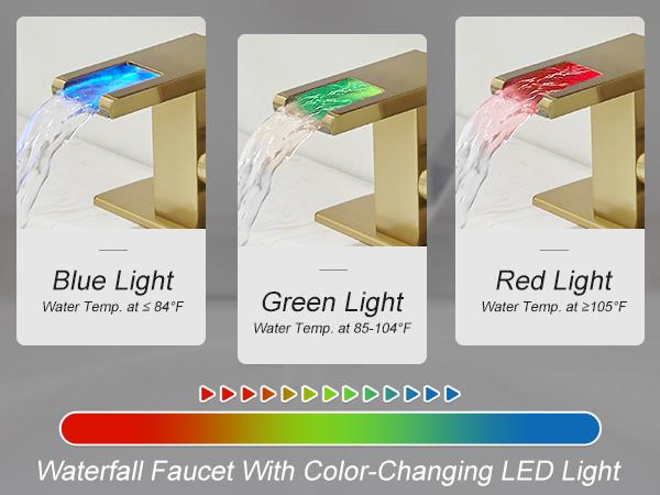 Product Introduction of BESy LED Stainless Steel Waterfall Black Bathroom Faucet. Single Hole Bathroom Sink Faucet. 3 Colors Light Changing Single Handle Vanity Faucets with Supply Lines. Rv One Hole Faucet 12