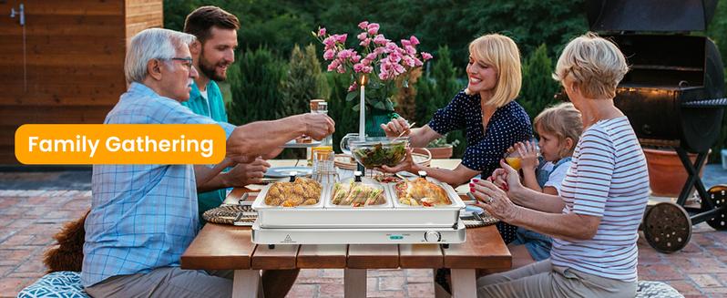Product Introduction of COSTWAY Buffet Servers and Warmers, 2 in 1 Electric Warming Tray, 450W Stainless Steel Chafing Dish with Temperature Control, 3 Serving Trays, 8 Qt Food Warmers Station for Parties Banquets Events-Deals for You Days 10