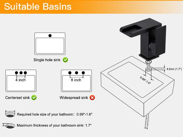Product Introduction of BESy LED Stainless Steel Waterfall Black Bathroom Faucet. Single Hole Bathroom Sink Faucet. 3 Colors Light Changing Single Handle Vanity Faucets with Supply Lines. Rv One Hole Faucet 4