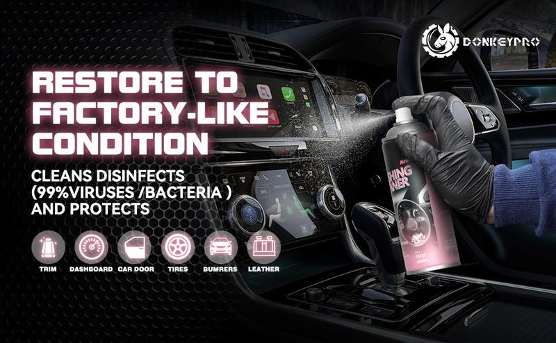 Product Introduction of DonkeyPro Car Interior Protectant Spray For Leahter and plastic One-Step Tire Shine Spray for Precise. Even Shine and Minimal Overspray .15oz 7