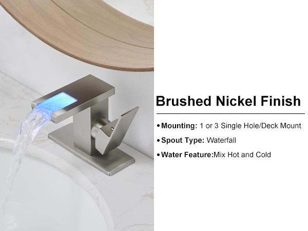 Product Introduction of BESy LED Stainless Steel Waterfall Black Bathroom Faucet. Single Hole Bathroom Sink Faucet. 3 Colors Light Changing Single Handle Vanity Faucets with Supply Lines. Rv One Hole Faucet 20