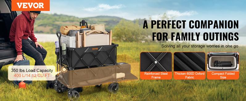 Product Introduction of VEVOR Foldable Double Decker Wagon. Collapsible Wagon Cart with All-Terrain Wheels. Heavy Duty Folding Wagon Cart for Camping. Shopping. Garden. 52" Extra Long Extender 1