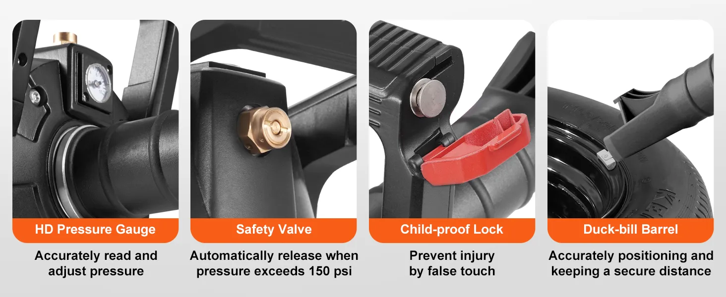 VEVOR tire bead seater with hd pressure gauge. safety valve. child-proof lock. and duck-bill barrel.