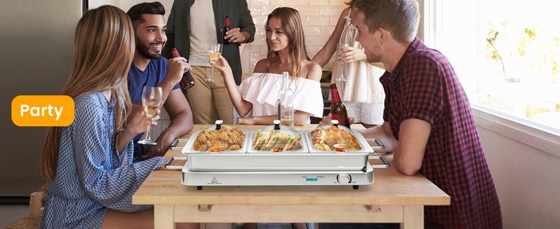 Product Introduction of COSTWAY Buffet Servers and Warmers, 2 in 1 Electric Warming Tray, 450W Stainless Steel Chafing Dish with Temperature Control, 3 Serving Trays, 8 Qt Food Warmers Station for Parties Banquets Events-Deals for You Days 7