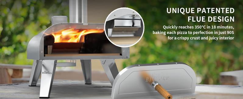 Product Introduction of BIG HORN 12''/16'' Wood Pellet Pizza Ovens. 660°F Bake Neapolitan Pizza in 90s. Portable Outdoor Pizza Grill Stove. Stainless Steel. for Outdoor Backyard Camping 6