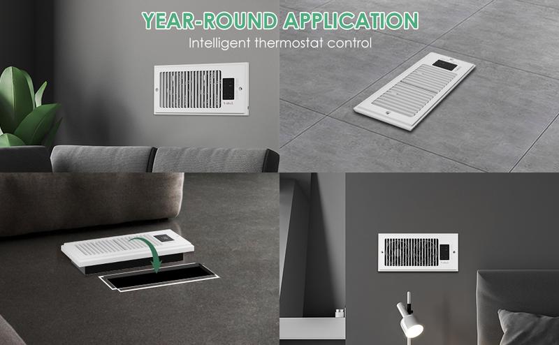 Product Introduction of Register Booster Fan 4"x10", 6"x10"10-Speed Quiet Vent Fan with Negative Ion, Thermostat & Remote, Enhances and Improves Heating & Cooling Efficiency, Air Vent Booster for Home Room Comfort, White 7