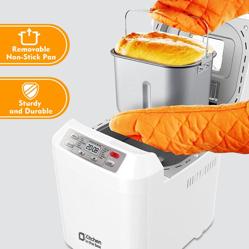 Product Introduction of Automatic Bread Maker, Up to 2LB, 12-in-1 Bread Machine with Auto Fruit Nut Dispenser, 13 H Timer, 1 H Keep Warm, Gluten-Free, 3 Crust Colors, White 4