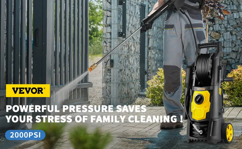 Product Introduction of VEVOR Electric Pressure Washer, 2000 PSI, Max 1.76 GPM Power Washer w/ 30 ft Hose & Reel, 5 Quick Connect Nozzles, Foam Cannon, Portable to Clean Patios, Cars, Fences, Driveways, ETL Listed Heavy Duty VEVOR Super Brand Day 0