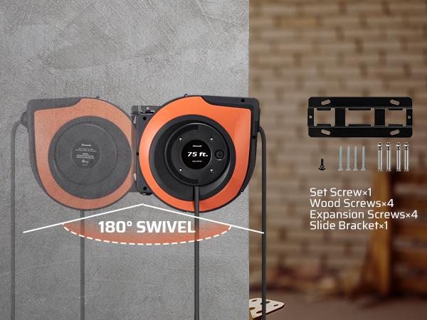 Product Introduction of DEWENWILS Retractable Extension Cord Reel, 75 FT Heavy Duty Power Cord, 14/3C SJTOW, Lighted Triple Tap Outlets, 10A Circuit Breaker, Wall/Ceiling Mounted for Garage, Workshop, UL Listed, Cable Wall-HCRA75A 3