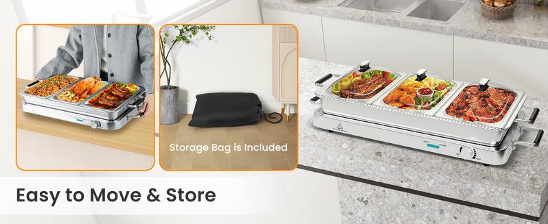 Product Introduction of COSTWAY Buffet Servers and Warmers, 2 in 1 Electric Warming Tray, 450W Stainless Steel Chafing Dish with Temperature Control, 3 Serving Trays, 8 Qt Food Warmers Station for Parties Banquets Events-Deals for You Days 5