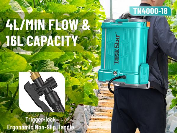 Product Introduction of 【TaskStar】 Electric 4 Gallon Backpack Sprayer, 100PSI Lawn Sprayer w/ Total 4000mAh Battery, Adjustable Pressure with 2 Wands, 6 Nozzles, Sprayer for Garden, Lawn, Yard, Green House, FathersDayGift 4