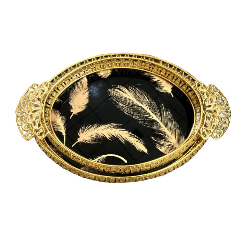 Gold Feather Decorative Tray Set